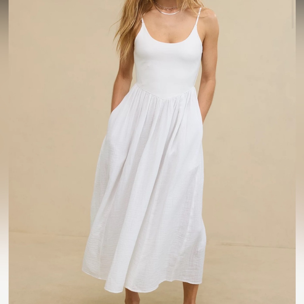 Aerie “at the barre midi dress” white, size small